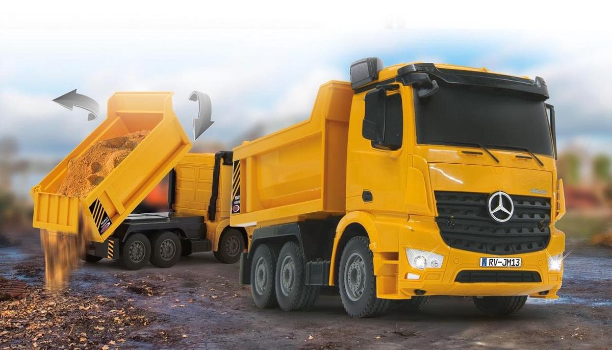 Jamara kiepwagen RC Mercedes Benz Arocs 2,4 GHz 1:26 - Geel