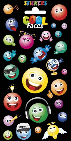 Top1Toys Funny Products stickervel Cool Faces junior papier 27 stuks - Zwart