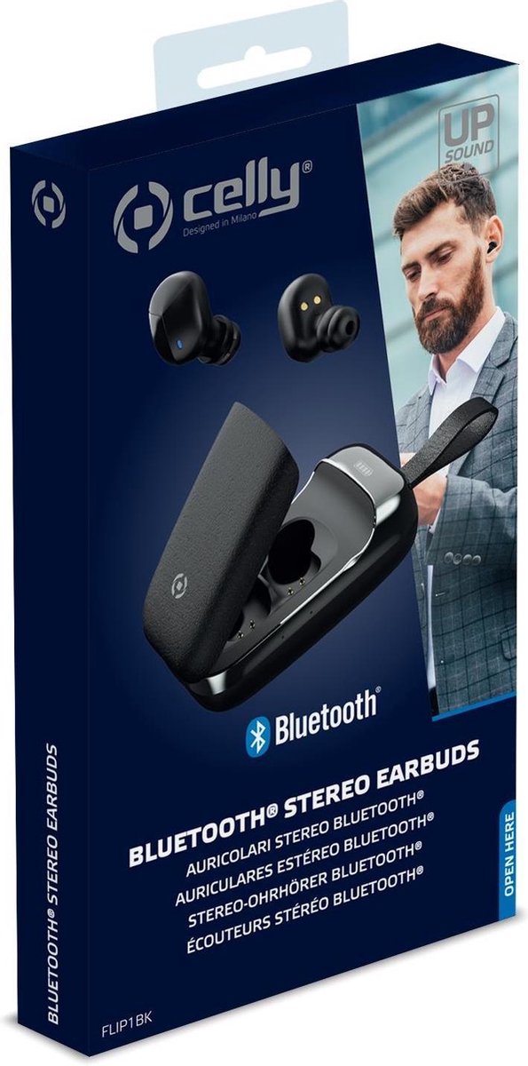 Celly oordopjes Flip1 draadloos 15,3 x 9 cm - Zwart