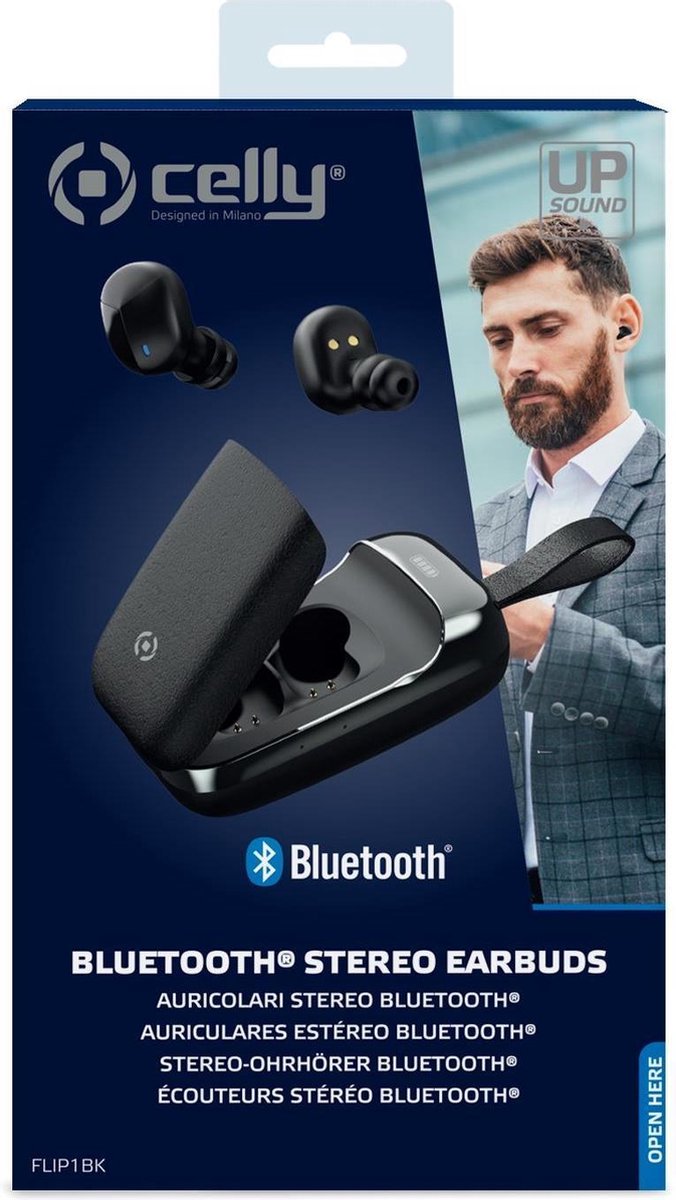 Celly oordopjes Flip1 draadloos 15,3 x 9 cm - Zwart