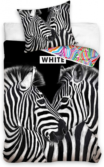Carbotex dekbedovertrek Zebra 140 x 200 cm katoen/wit - Zwart