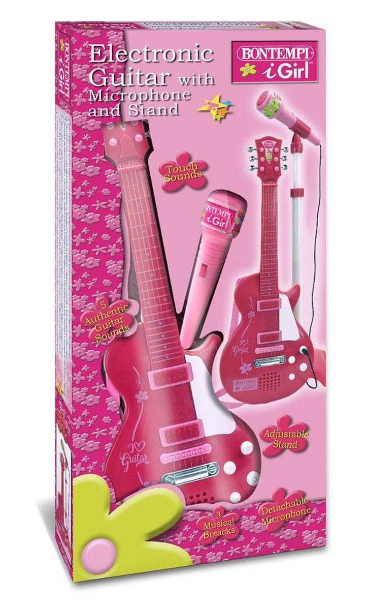 Bontempi elektronische rockgitaar met microfoon 112 cm - Roze