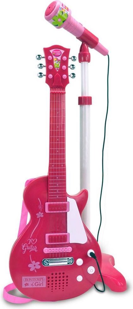 Bontempi elektronische rockgitaar met microfoon 112 cm - Roze