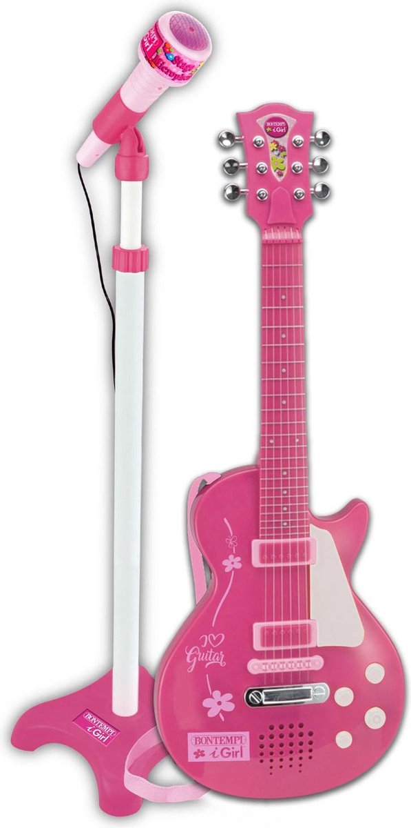 Bontempi elektronische rockgitaar met microfoon 112 cm - Roze
