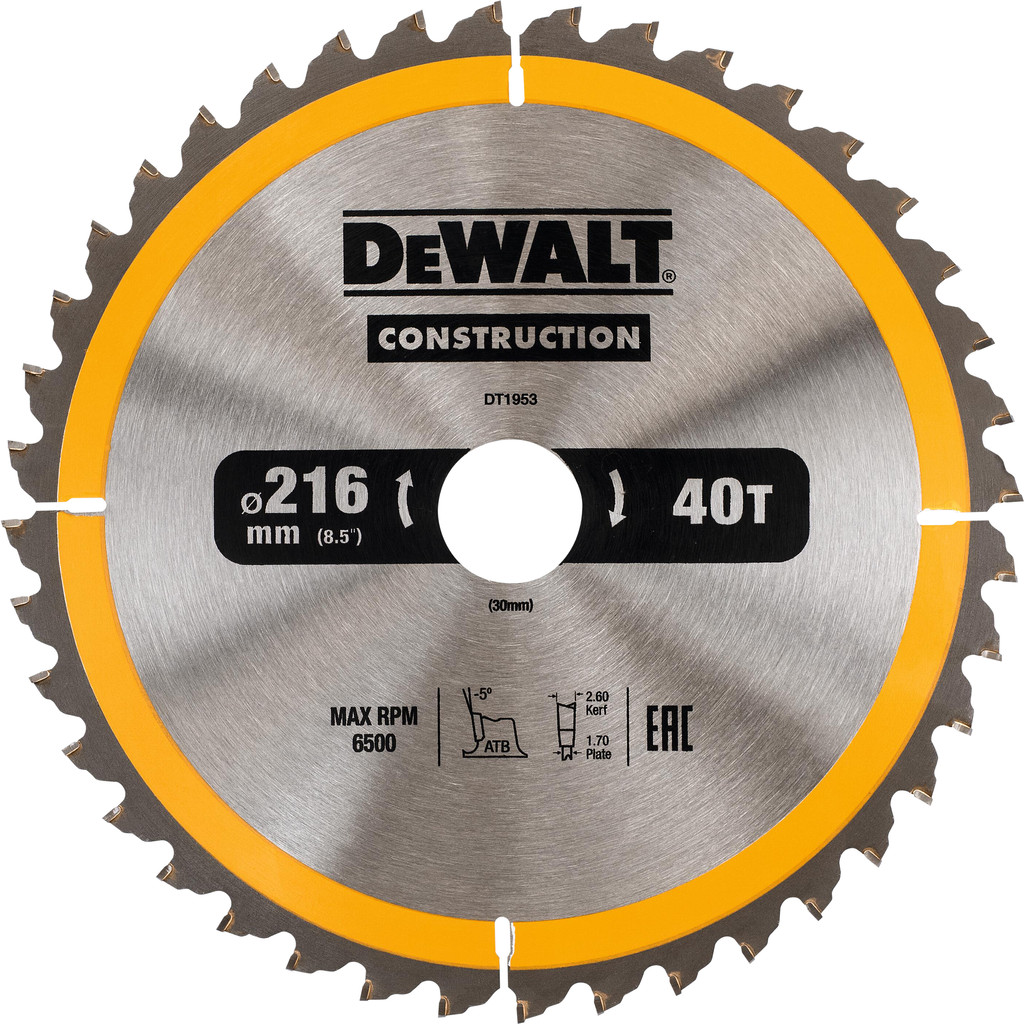 DeWalt Zaagblad voor Hout 216x30x2,6mm 40T