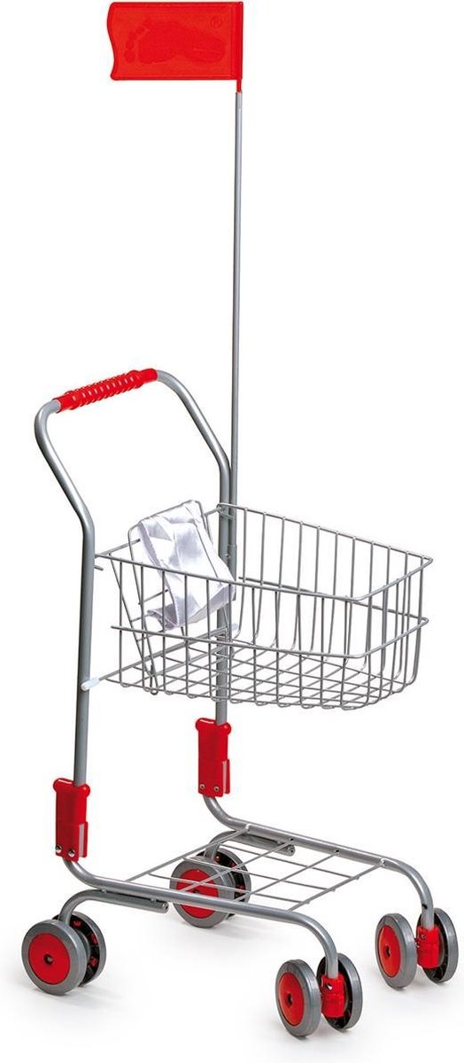 Small Foot winkelwagen zilver/rood 37x32x60 cm