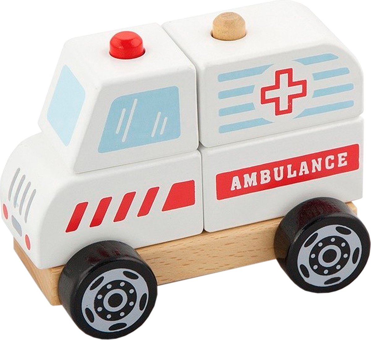 Viga Toys stapelfiguur ambulance 13 cm - Wit
