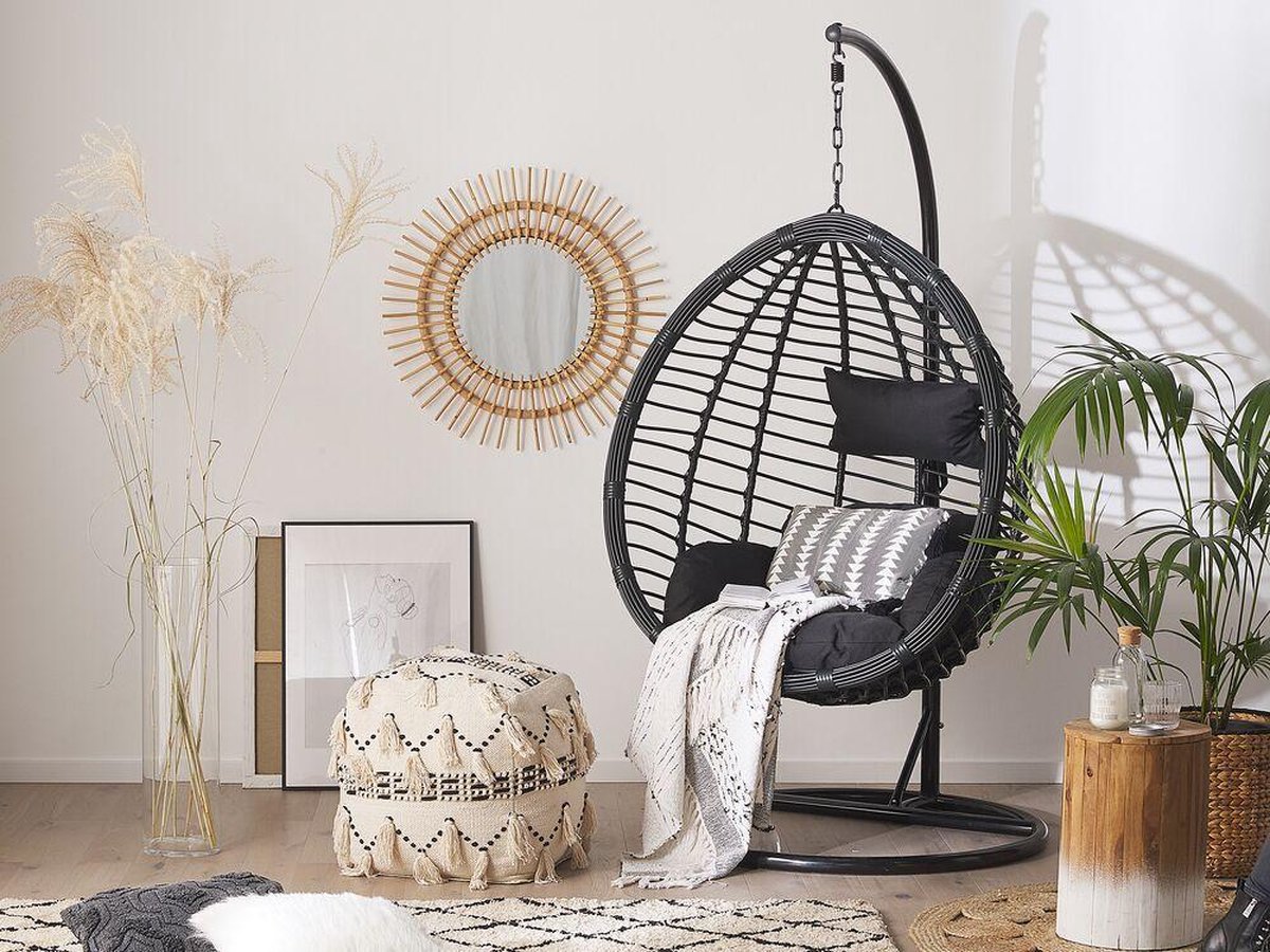 Beliani Tollo Hangstoel Met Standaard Pe Rotan 97 X 106 Cm - Zwart