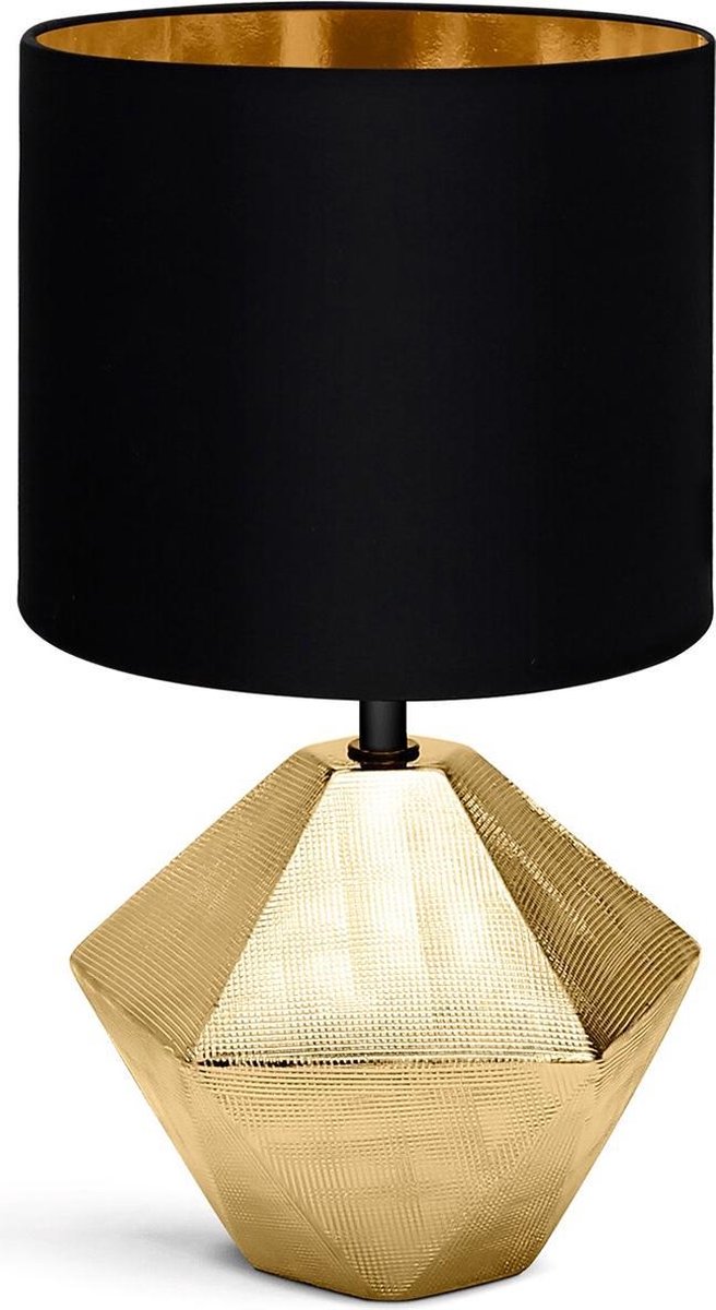 BES LED Led Tafellamp - Tafelverlichting - Aigi Uynimo - E14 Fitting - Rond - Mat/goud - Keramiek - Zwart