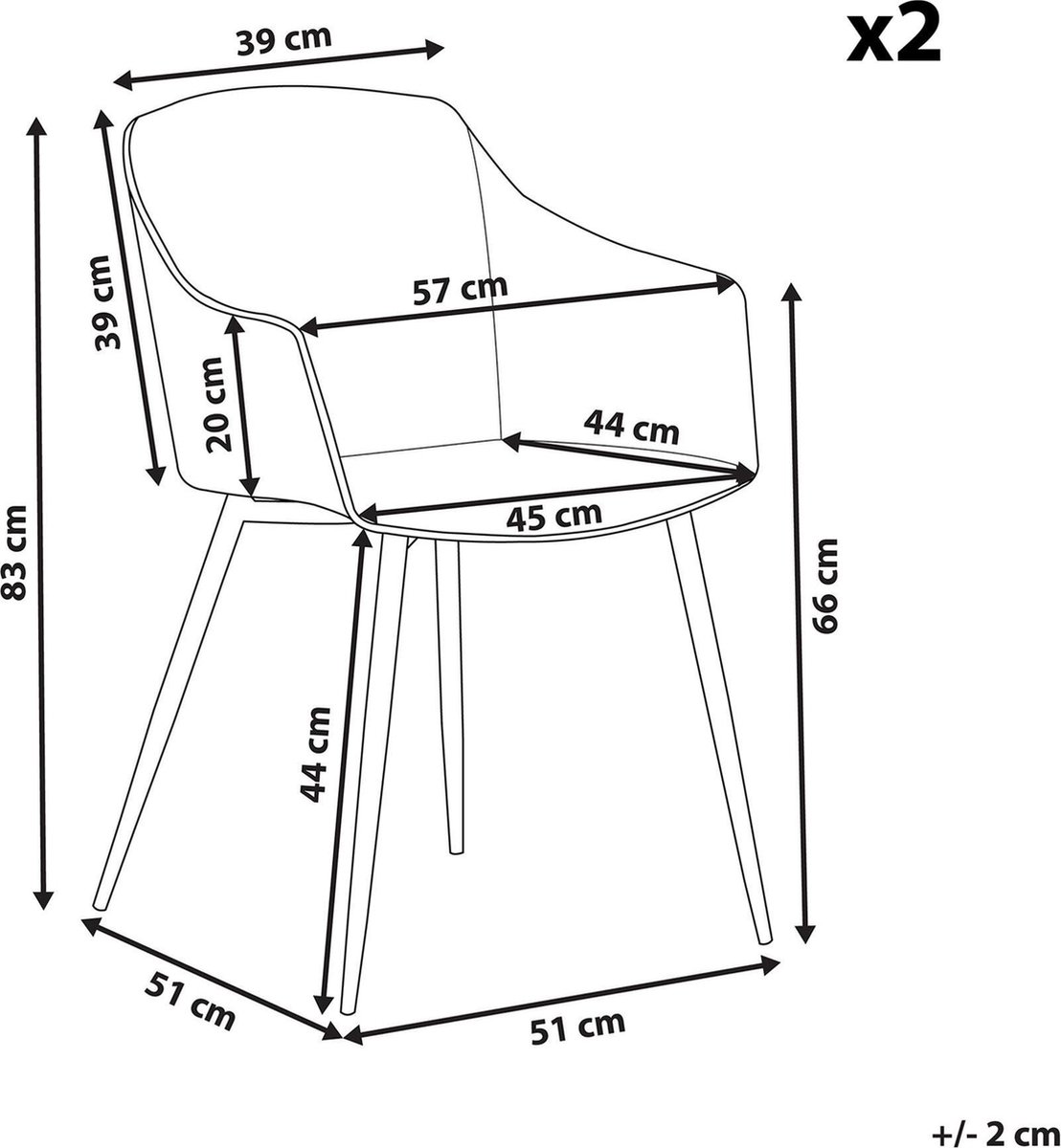 Beliani Fonda Eetkamerstoel Set Van 2 Synthetisch Materiaal 51 X 57 Cm - Zwart