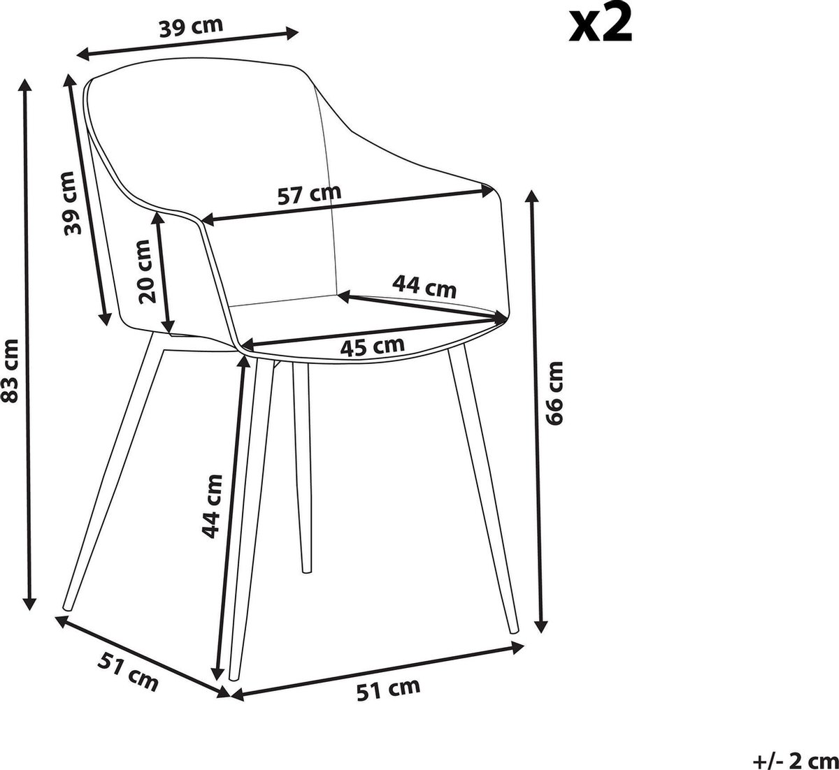 Beliani Fonda Eetkamerstoel Set Van 2 Synthetisch Materiaal 51 X 57 Cm - Zwart