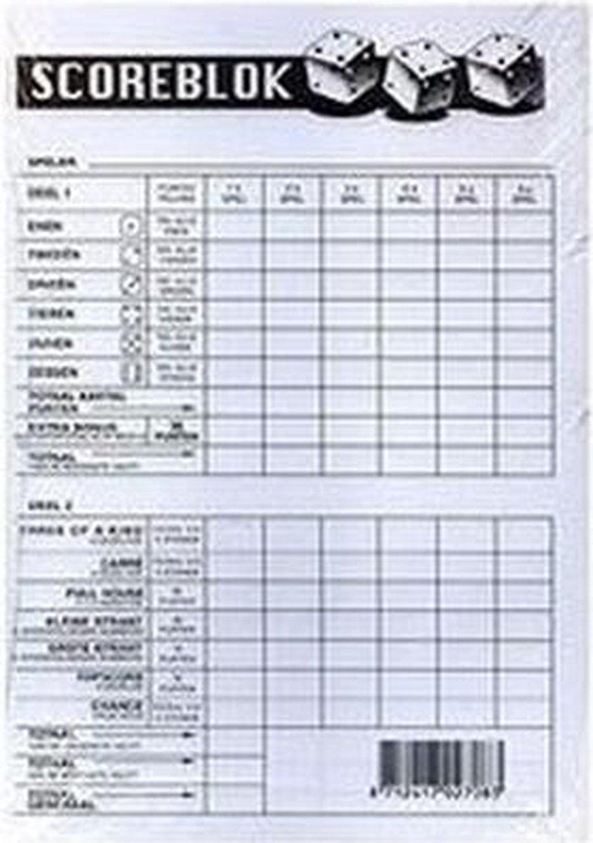 Haza Scoreblok Yahtzee - Inclusief 12 Dobbelstenen - Dobbelspel