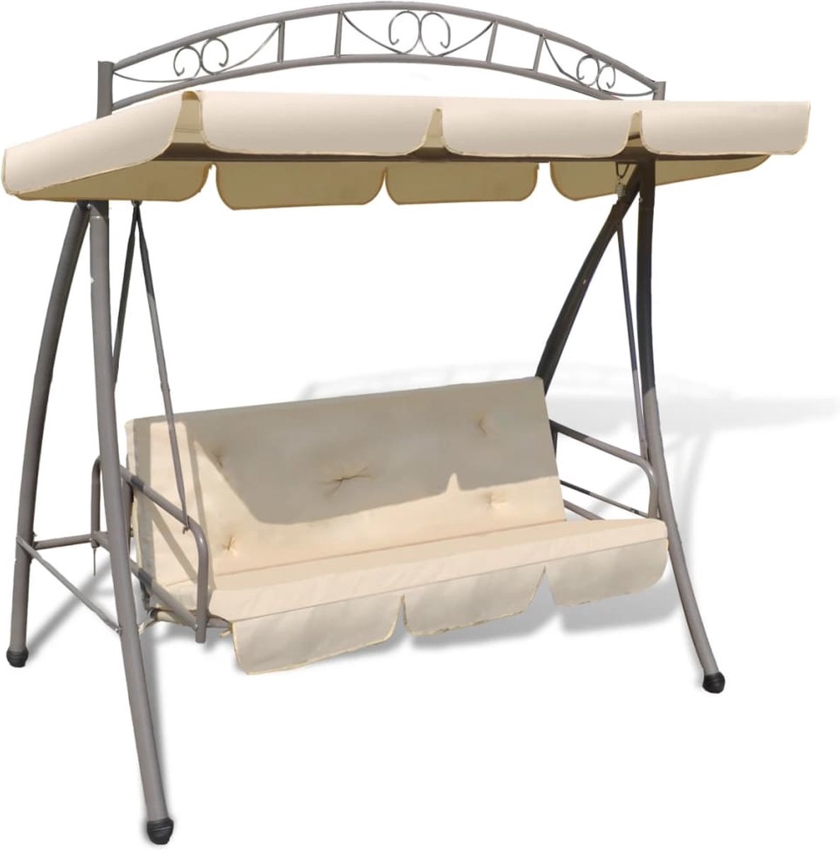 Vidaxl Schommelstoel Voor Buiten Met Luifel En Versiering Zand - Wit