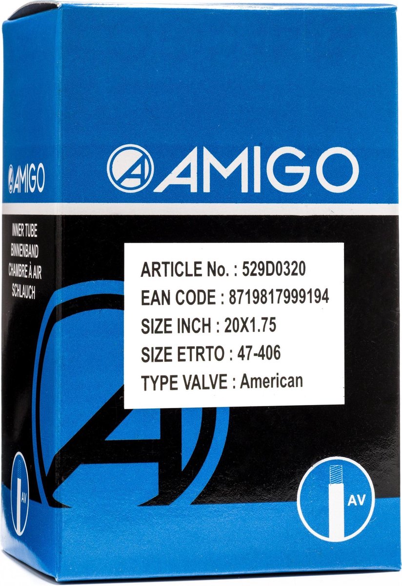 Amigo Binnenband 20 X 1.75 (47-406) Av 48 Mm - Zwart