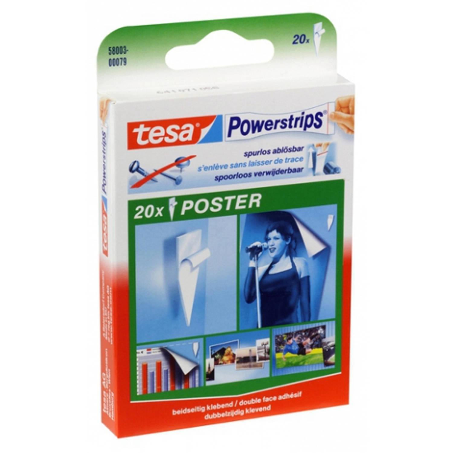 Tesa Posters Ophangen Strips/plak Gummetjes 20 Stuks Zelfklevend - Wit