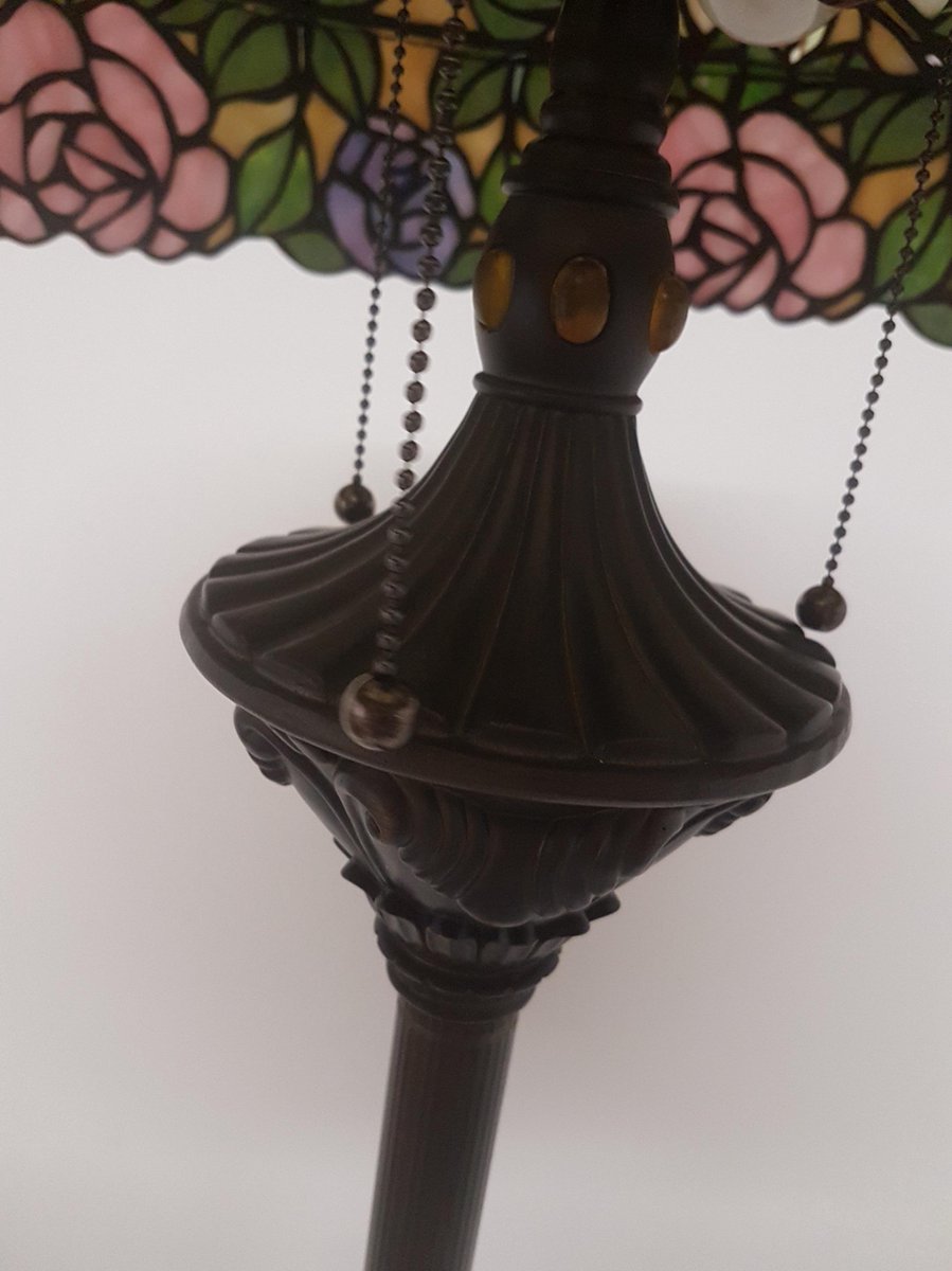 Clayre & Eef Vloerlamp Met Tiffany Kap Compleet 164 X ø 50 Cm -, Zwart, Ivory, Multi Colour - Ijzer, Glas - Roze