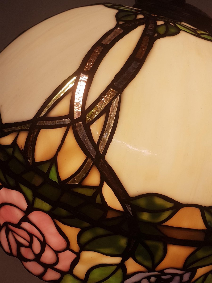 Clayre & Eef Vloerlamp Met Tiffany Kap Compleet 164 X ø 50 Cm -, Zwart, Ivory, Multi Colour - Ijzer, Glas - Roze