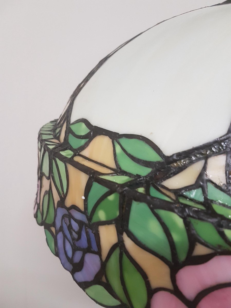 Clayre & Eef Vloerlamp Met Tiffany Kap Compleet 164 X ø 50 Cm -, Zwart, Ivory, Multi Colour - Ijzer, Glas - Roze