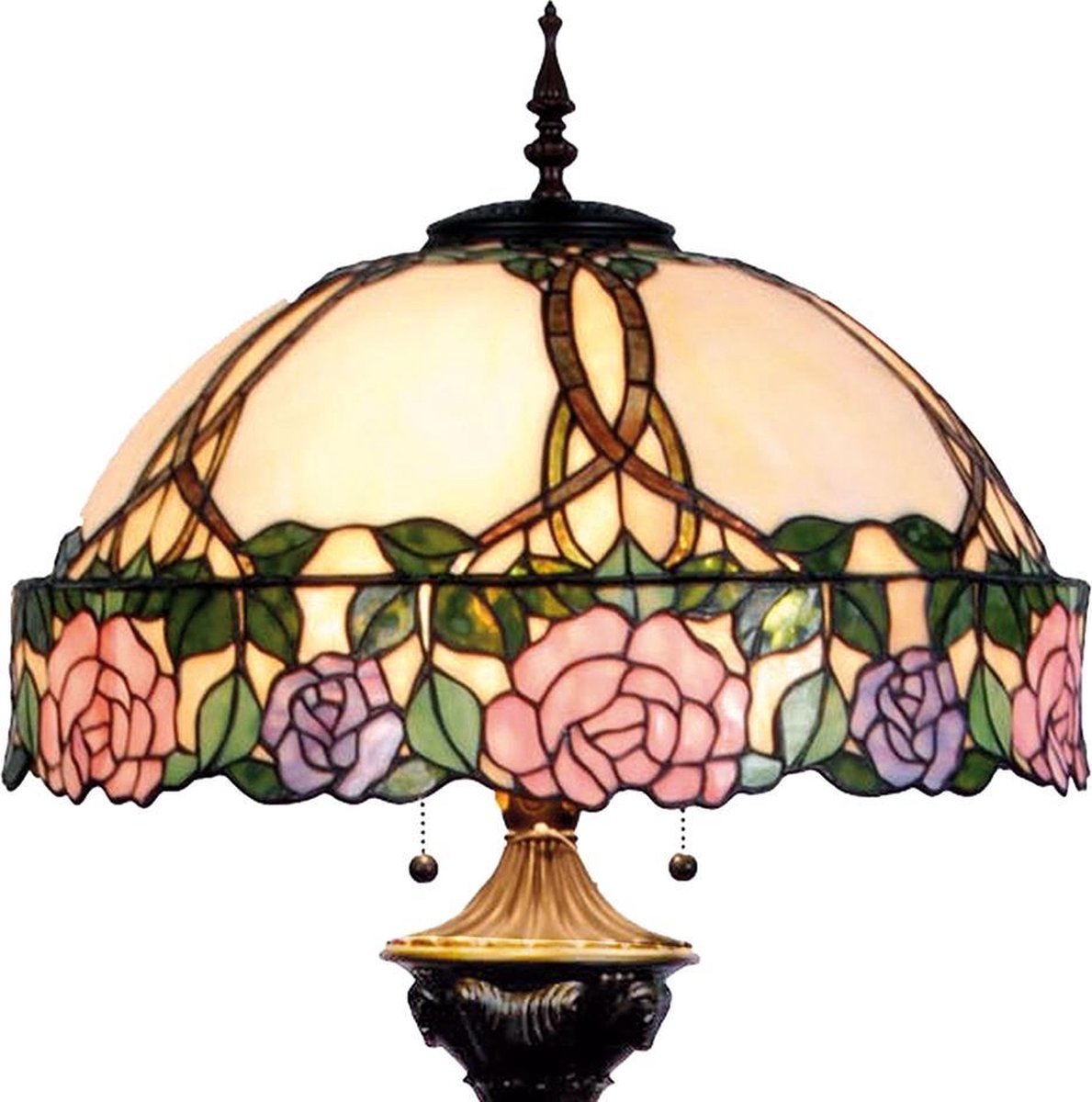 Clayre & Eef Vloerlamp Met Tiffany Kap Compleet 164 X ø 50 Cm -, Zwart, Ivory, Multi Colour - Ijzer, Glas - Roze