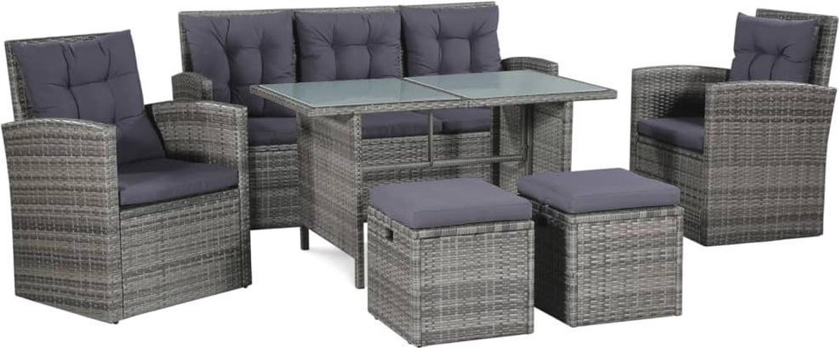 Vidaxl 6-delige Loungeset Met Kussens Poly Rattan - Grijs