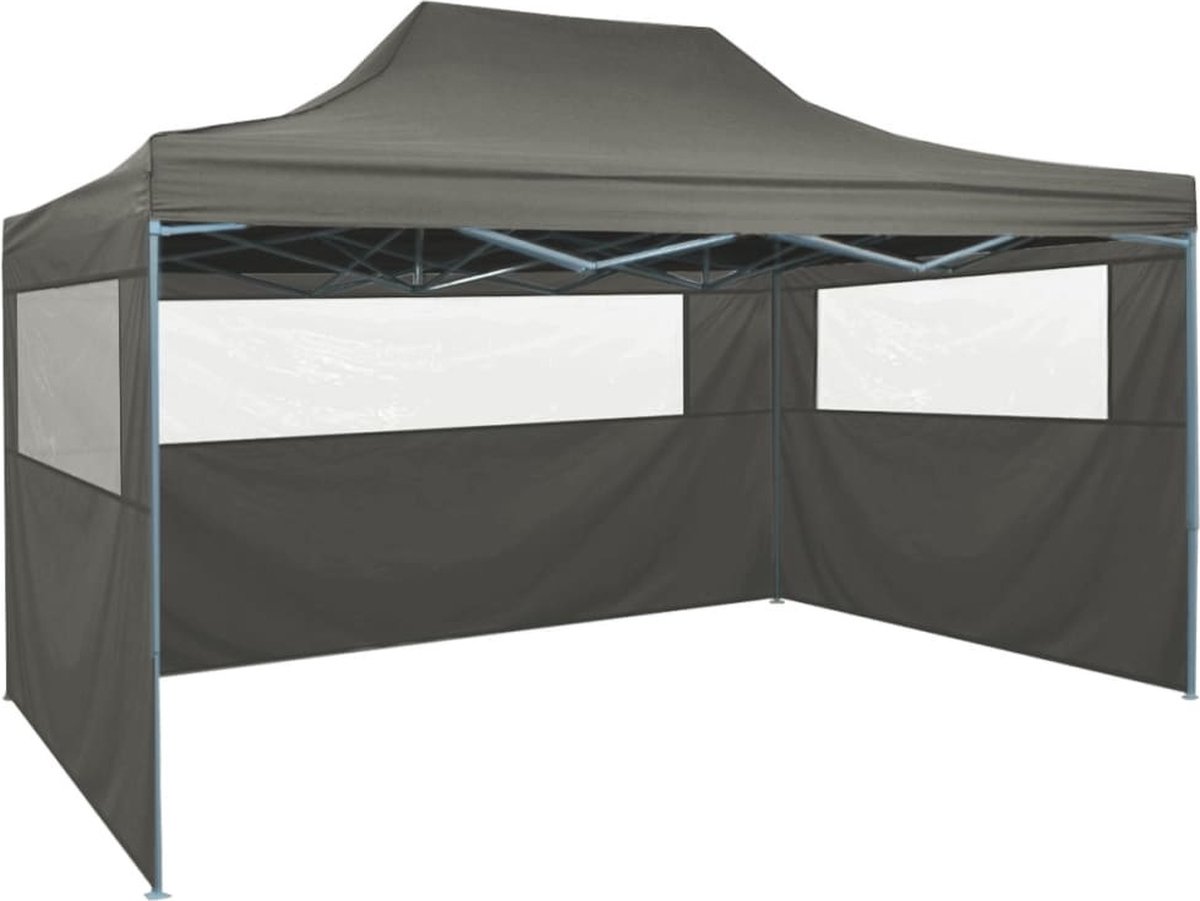 Vidaxl Partytent Met 3 Zijwanden Inklapbaar 3x4 M Staal Antraciet - Grijs