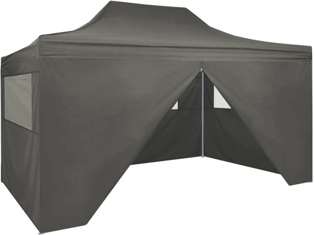 Vidaxl Partytent Met 4 Zijwanden Inklapbaar 3x4 M Staal Antraciet - Grijs