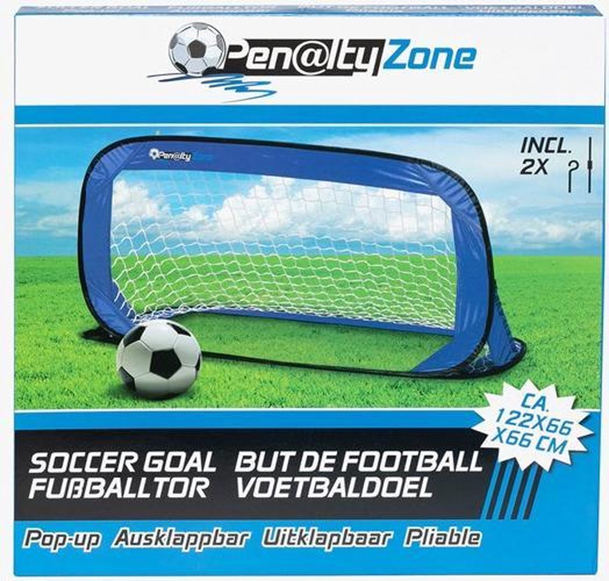 Penalty Zone voetbalgoal pop up 122 x 66 x 66 cm - Blauw