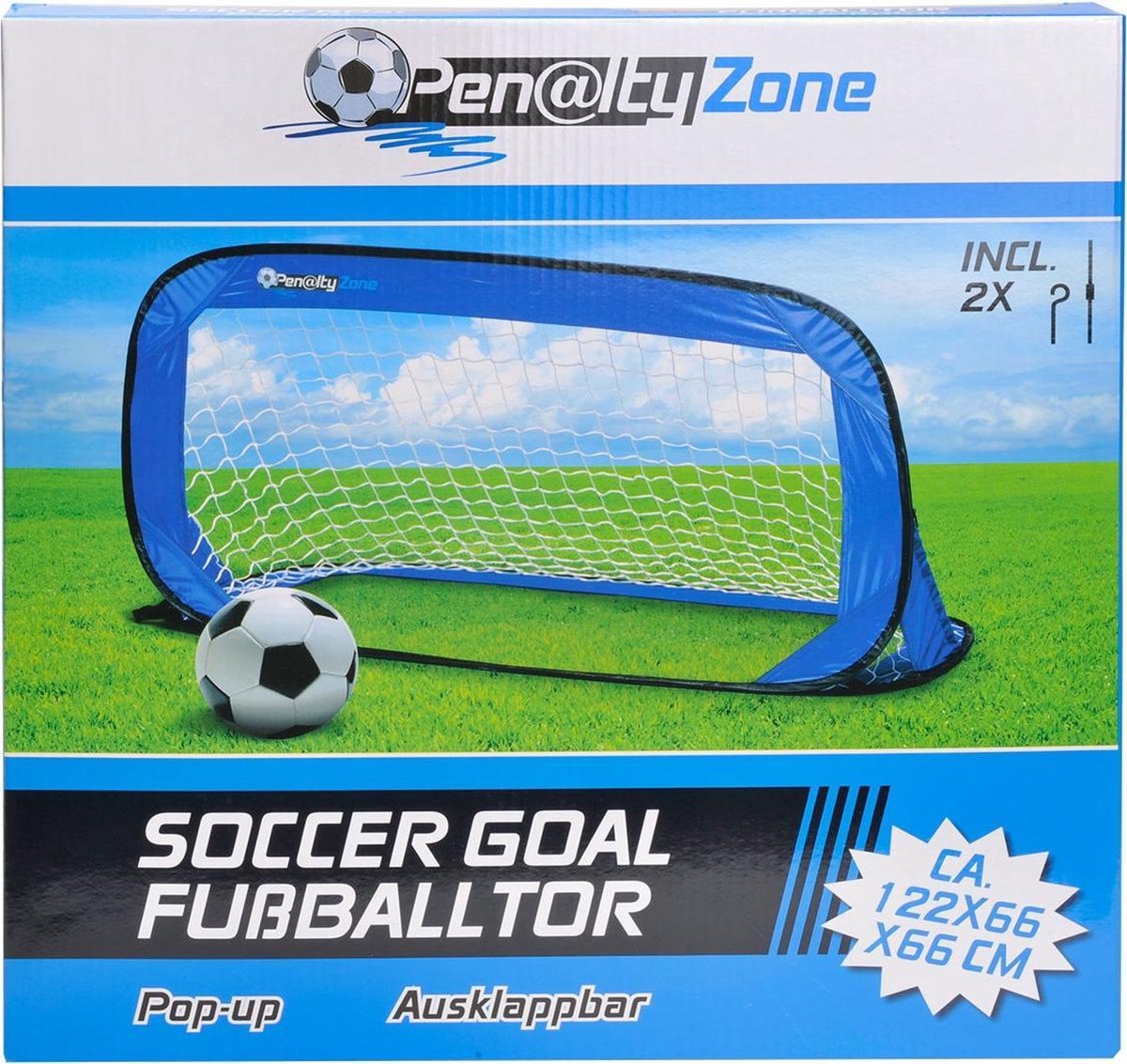 Penalty Zone voetbalgoal pop up 122 x 66 x 66 cm - Blauw