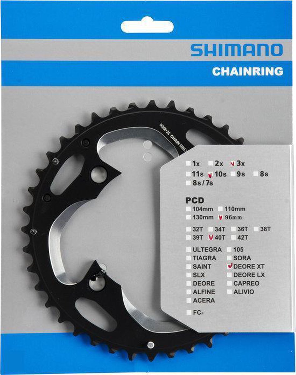 Shimano kettingblad XT M782 30T AN 10S 96 mm/zilver - Zwart