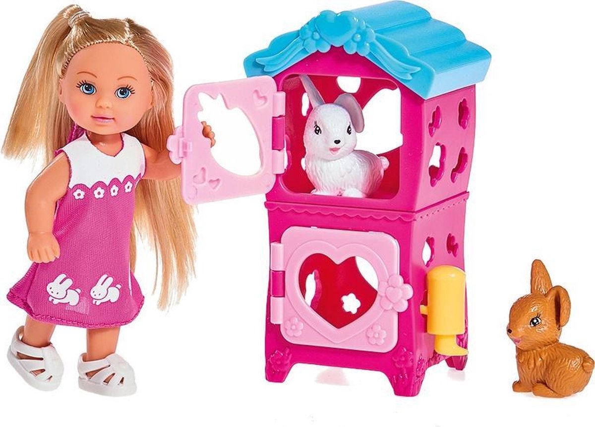 Simba speelset Evi Love Konijnenhuis 12 cm 6 delig - Roze