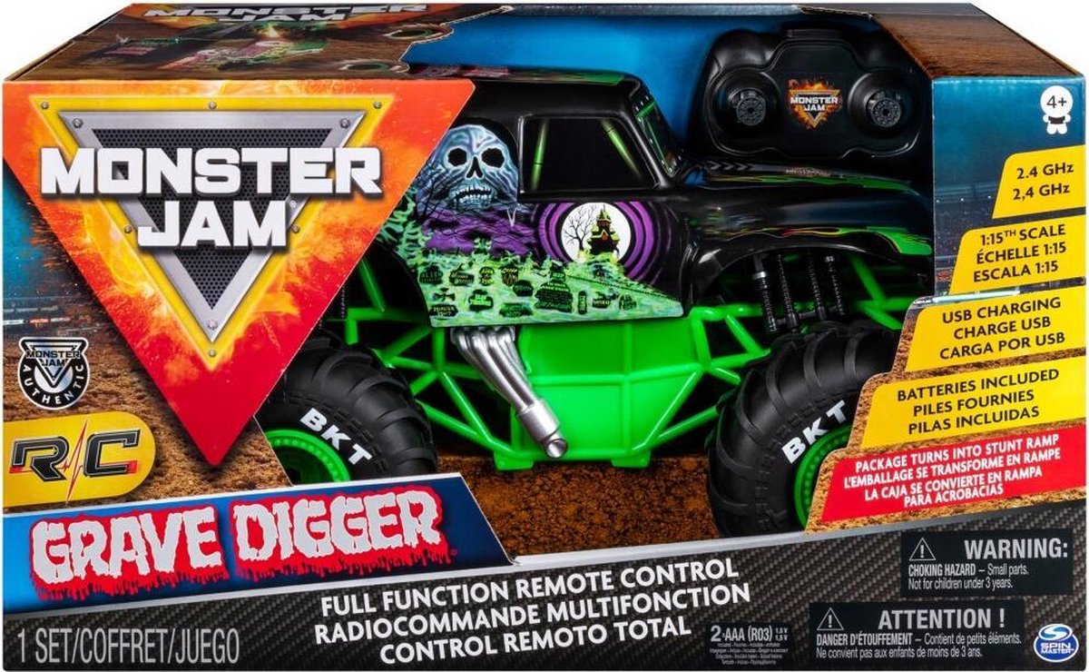 Monster Jam monstertruck Gravedigger RC 1:15/ - Zwart