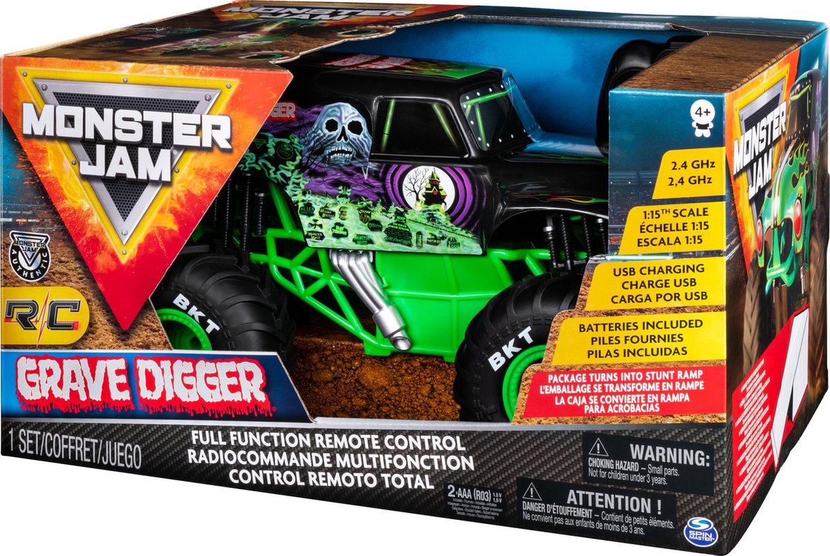 Monster Jam monstertruck Gravedigger RC 1:15/ - Zwart