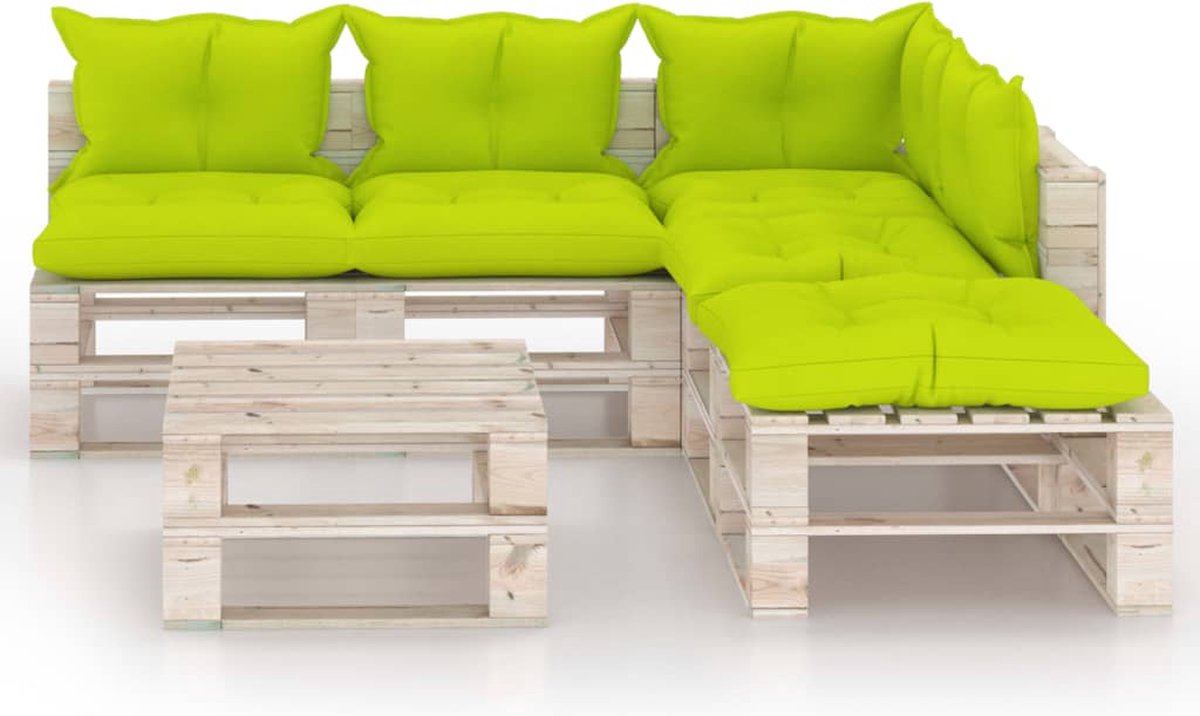 Vidaxl 6-delige Loungeset Met Kussens Pallet Grenenhout - Groen