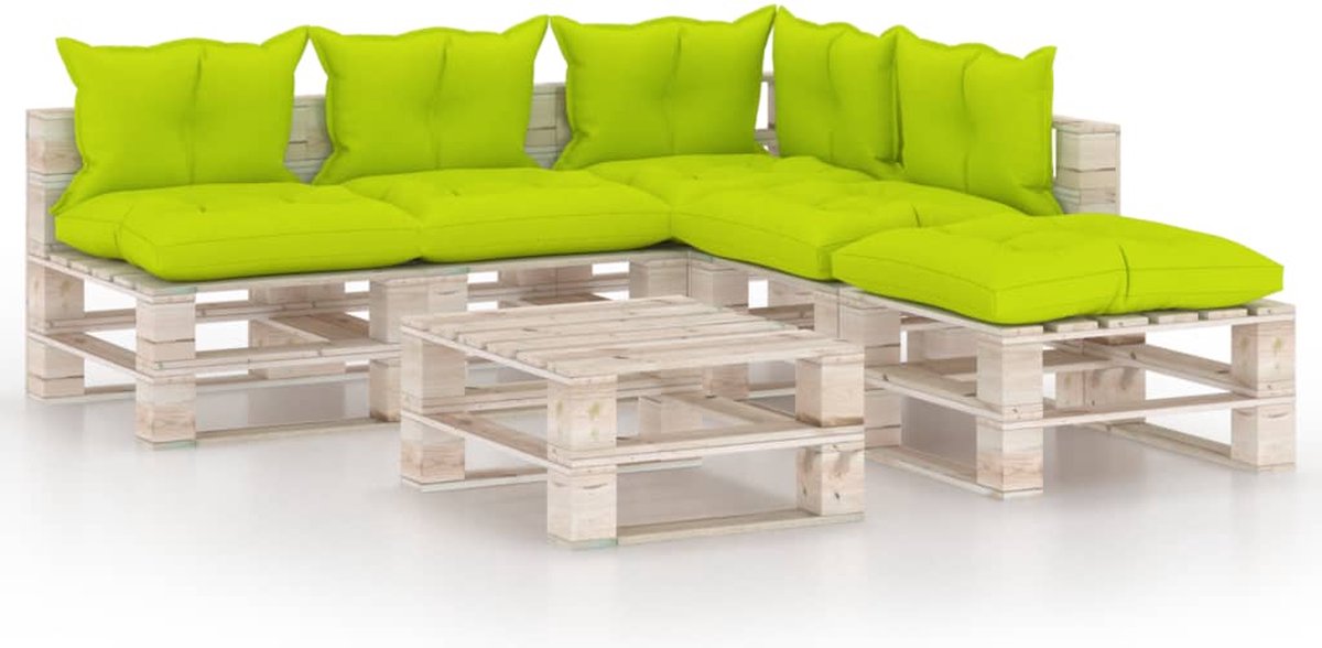 Vidaxl 6-delige Loungeset Met Kussens Pallet Grenenhout - Groen