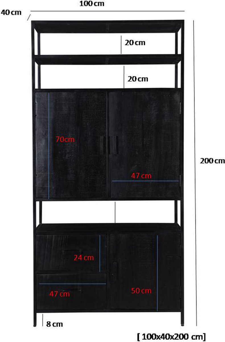 Livingfurn Livingfurn - Kabinetkast - Kala Open 100cm - Zwart