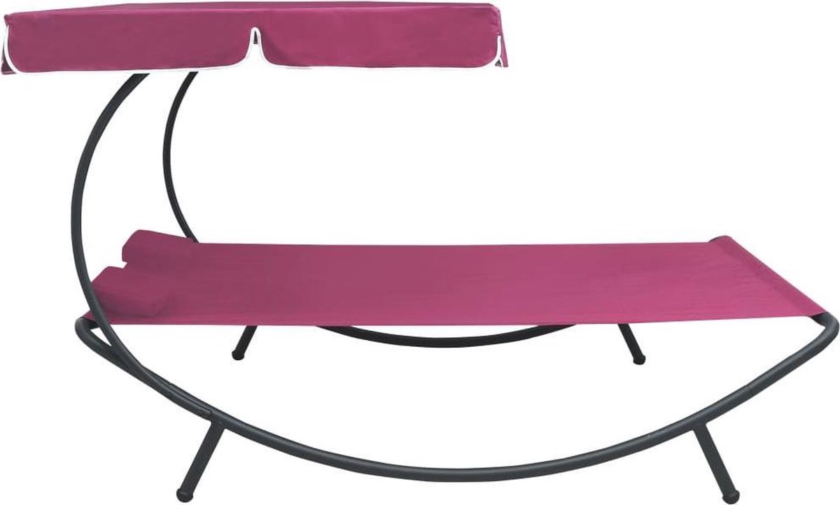 Vidaxl Loungebed Met Luifel En Kussens - Roze