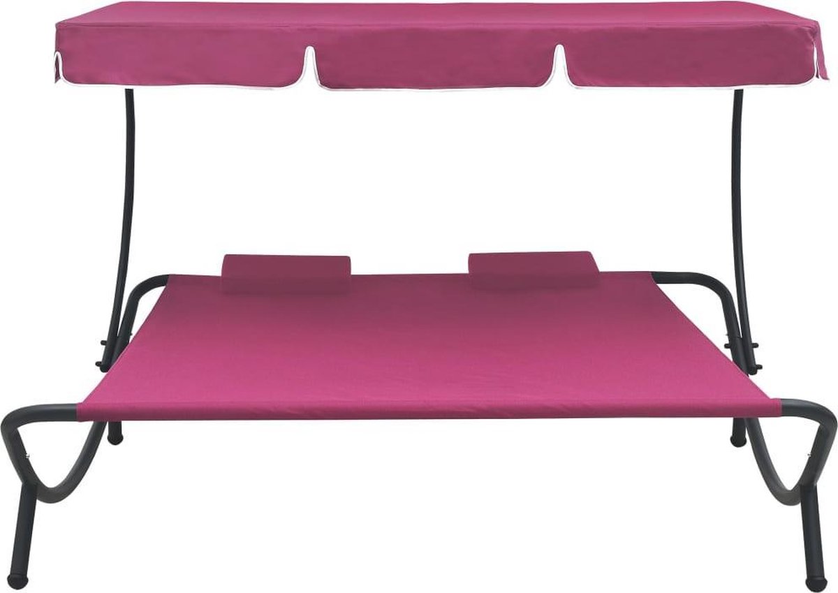 Vidaxl Loungebed Met Luifel En Kussens - Roze