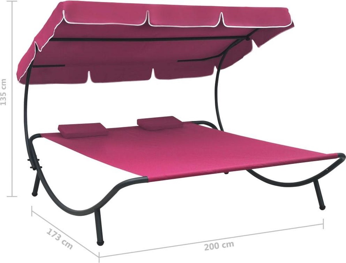 Vidaxl Loungebed Met Luifel En Kussens - Roze