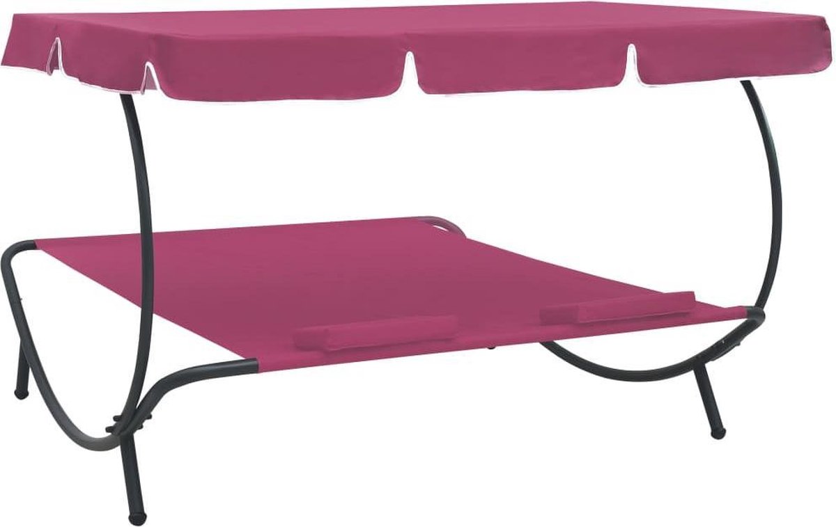 Vidaxl Loungebed Met Luifel En Kussens - Roze
