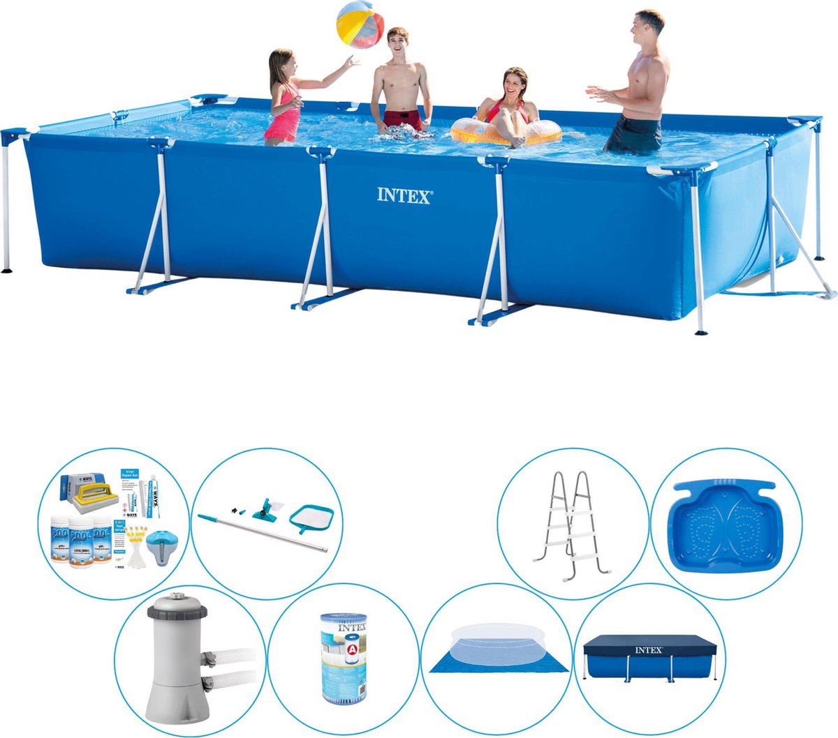 Intex Alles In 1 Zwembad Pakket - Frame Pool Rechthoekig 450x220x84 Cm - Blauw