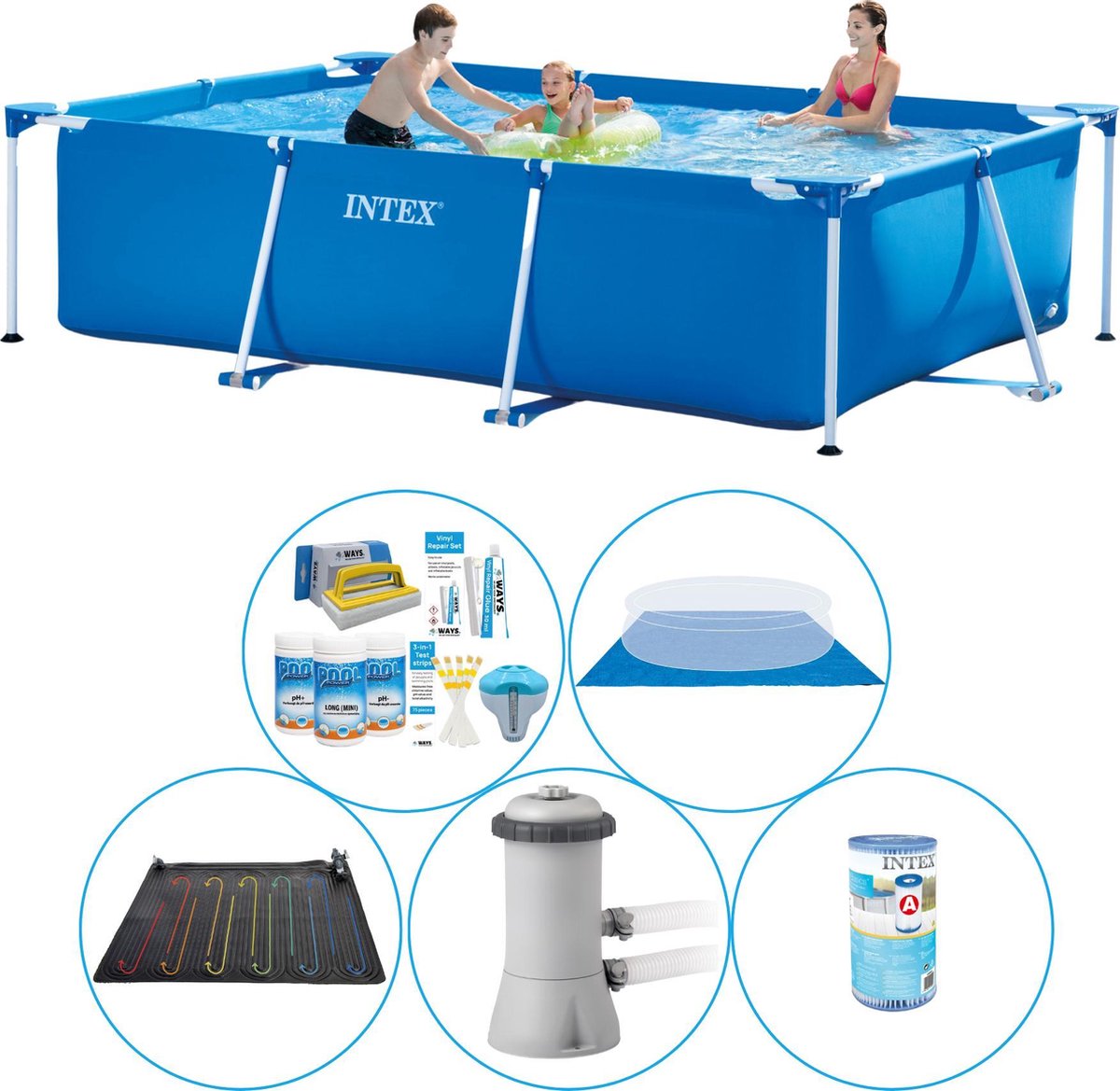 Intex Frame Pool Rechthoekig 300x200x75 Cm - 6-delig - Zwembad Plus Accessoires - Blauw