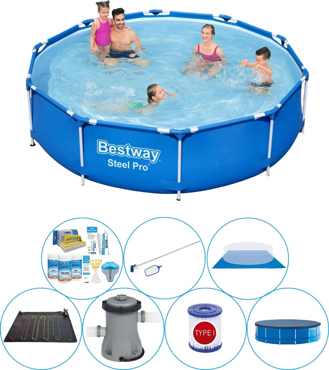 Bestway Zwembad Met Accessoires - Steel Pro Rond 305x76 Cm - Blauw