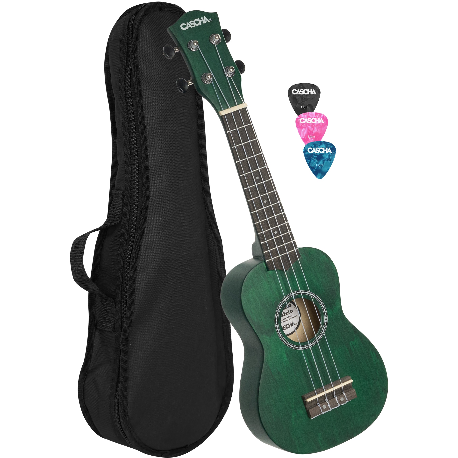 Cascha HH 3963 sopraan ukelele groen met tas en plectra