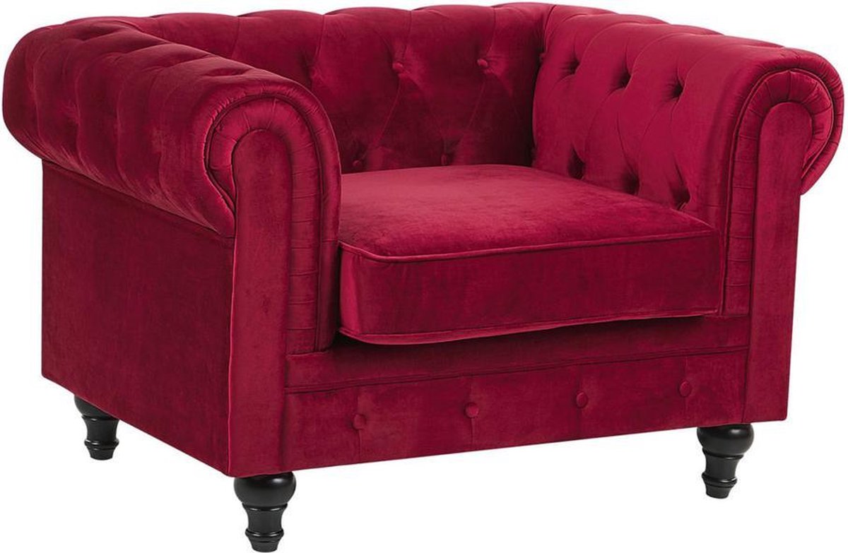 Beliani Chesterfield Fauteuil Fluweel 75 X 110 Cm - Rood