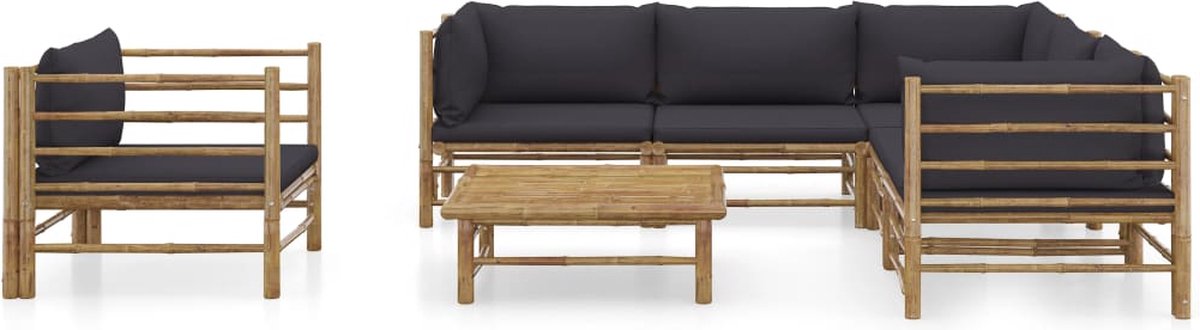 Vidaxl 7-delige Loungeset Met Donkergrijze Kussens Bamboe - Grijs