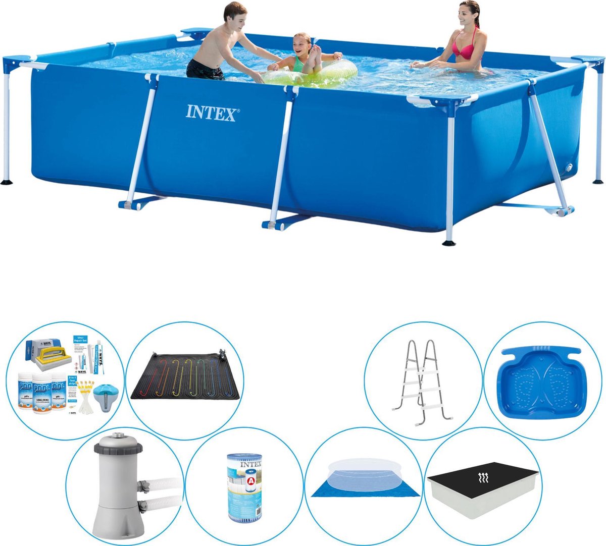 Intex Frame Pool Rechthoekig 300x200x75 Cm - Deluxe Zwembad Pakket - Blauw