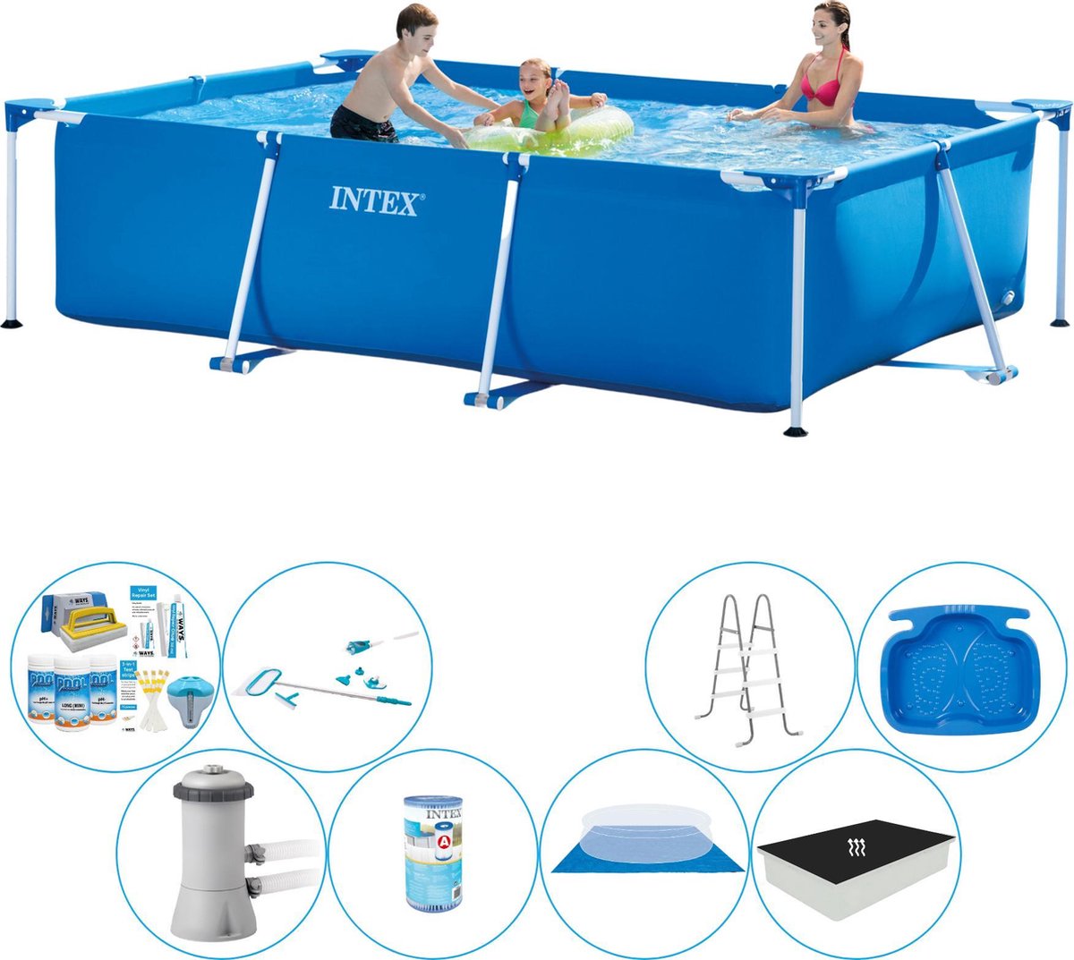 Intex Frame Pool Rechthoekig 300x200x75 Cm - Deluxe Zwembad Deal - Blauw