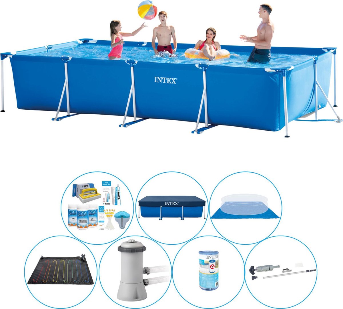 Intex Zwembad Plus Accessoires - Frame Pool Rechthoekig 450x220x84 Cm - Blauw