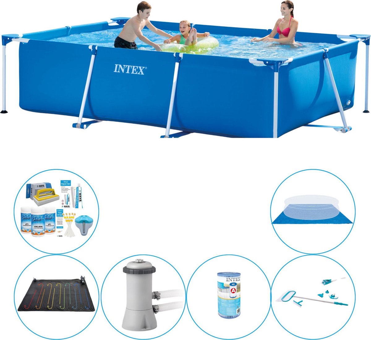 Intex Frame Pool Rechthoekig 300x200x75 Cm - 7-delig - Zwembad Set - Blauw