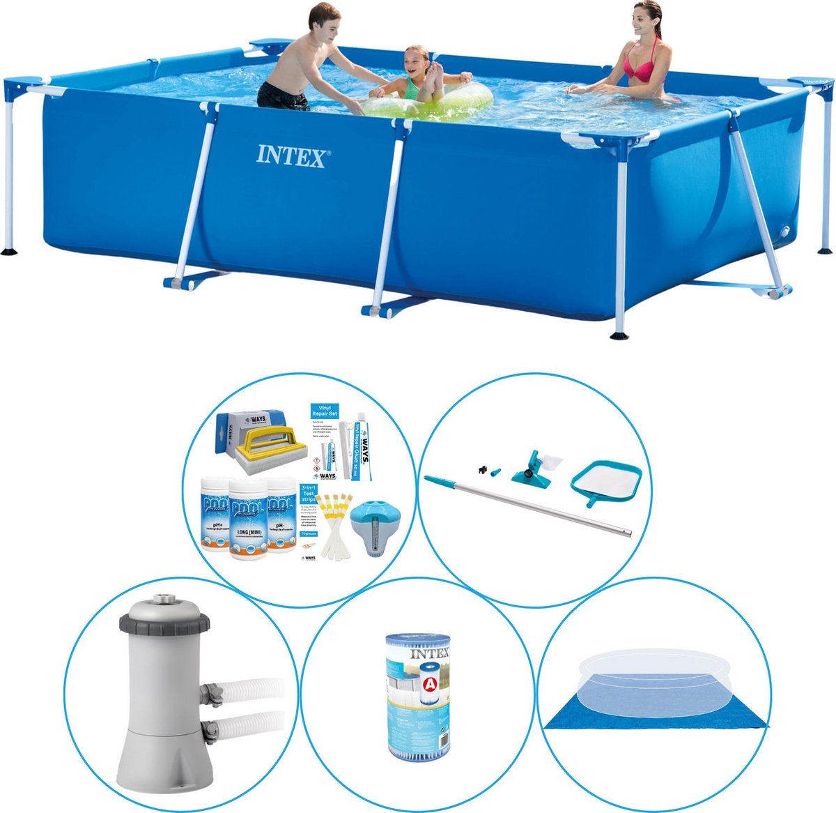 Intex Frame Pool Rechthoekig 300x200x75 Cm - 6-delig - Zwembad Combi Deal - Blauw